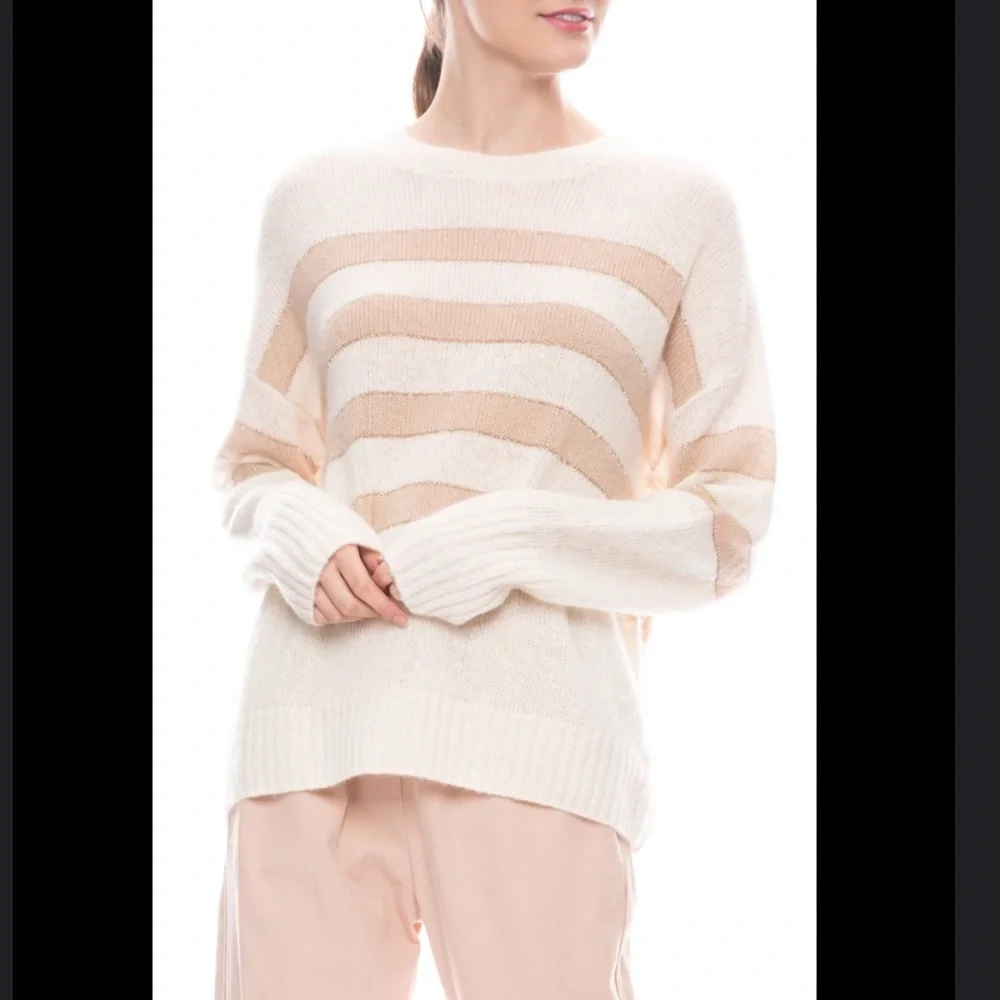 RAILS Ivory Jute Metallic Stripe Cashmere Silk Blend Sweater M - Picture 2 of 13